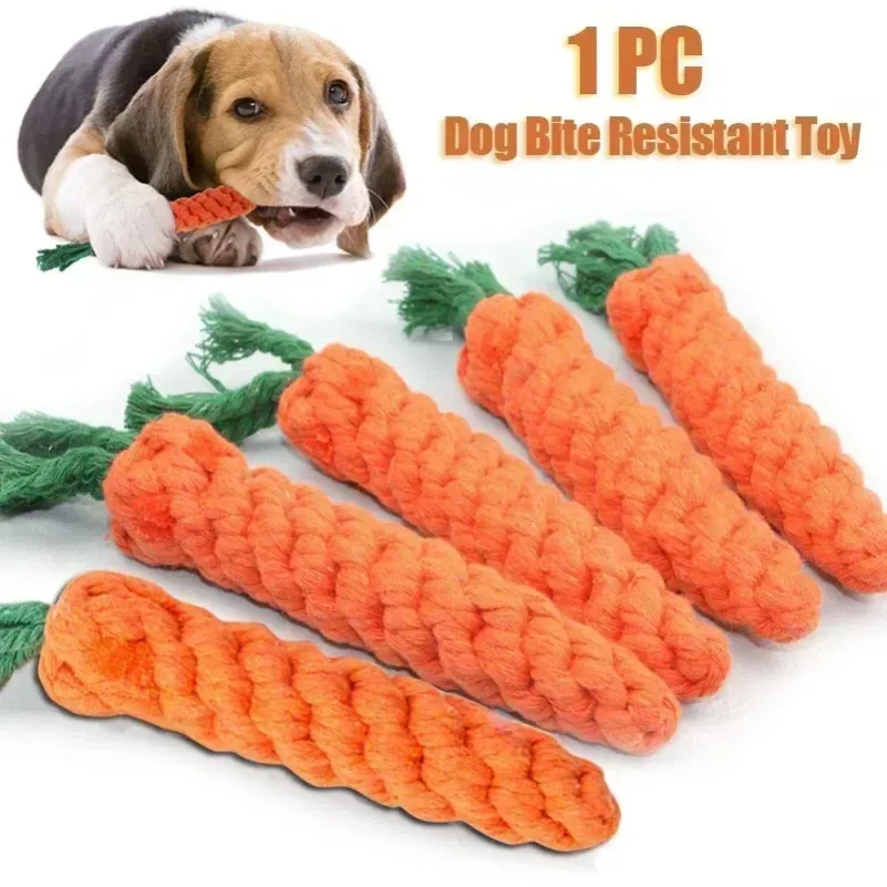 Dog Bite Rope Pet Dog Carrot Toys Cartoon Chew Toys Durable Braided Bite Resistant Puppy Molar Cleaning Teeth Cotton Rope