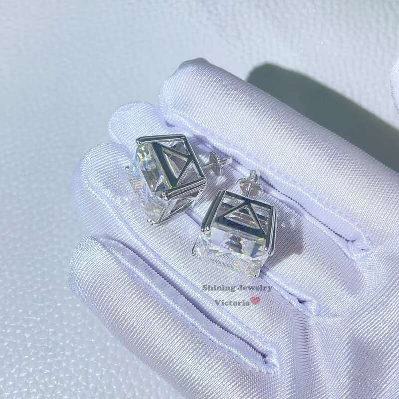 Men Fashion 15MM Asscher Cut VVS Moissanite Diamond Stud Earrings Screw Back