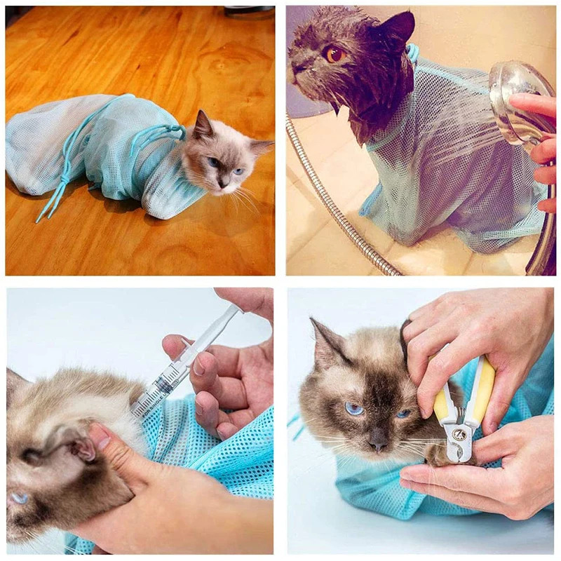 Mesh Cat Grooming Bathing Bag Adjustable Cats Washing Bags For Pet Nail Trimming Injecting Anti Scratch Bite Restraint 250326
