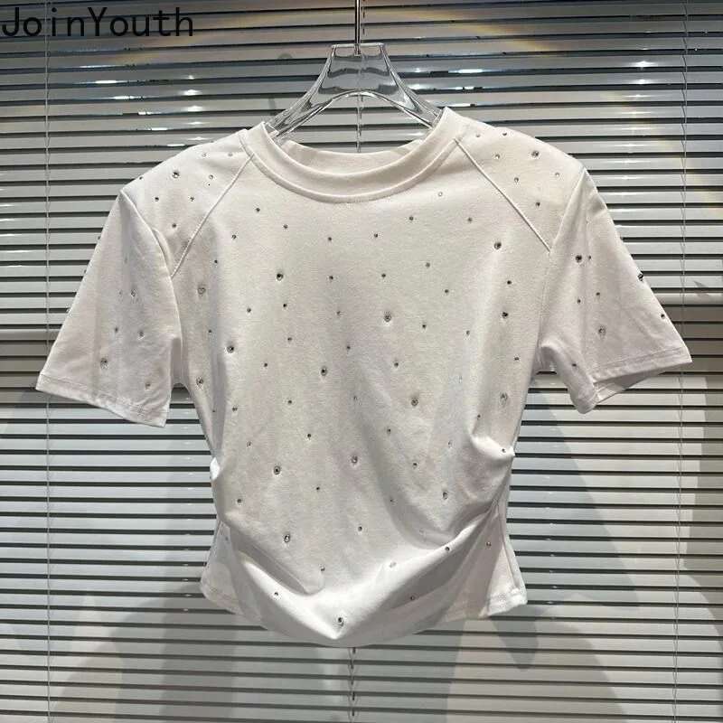 White Woman Tshirts 2025 Ropa Mujer Fashion Heavy Dia Short Sleeve O-Neck Summer Korean Tees Casual Crop Tops Y2k T Shirt