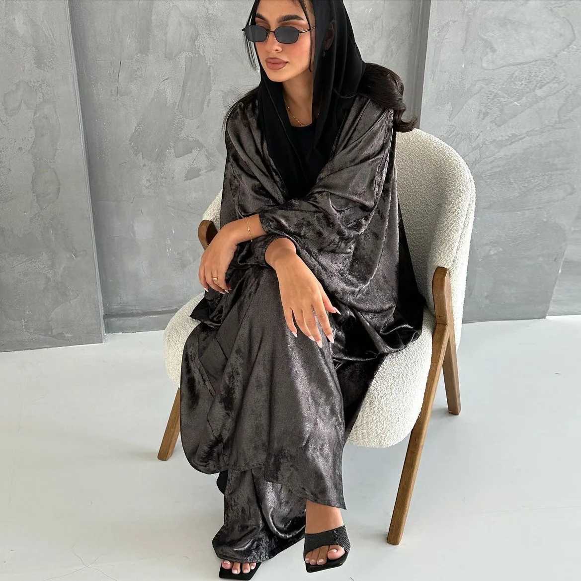 Femme Musulmane Jalabiya Vestidos Eid Djellaba Muslim Dress for Women Dubai Kimono Open Abayas Arabic Robe Turkey Kaftan Ka X250514