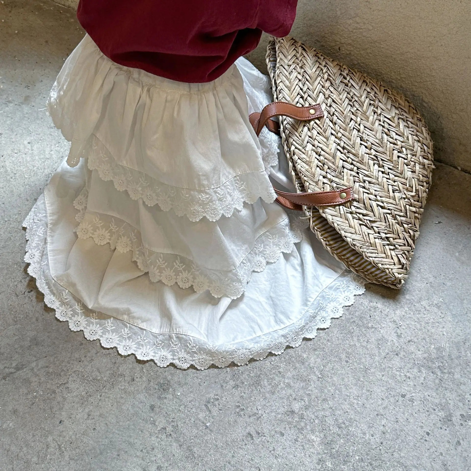 Girls Half Length Skirt Lace Princess Skirt Pure Cotton Childrens Clothing Summer Spring Autumn Baby Cake Long Skirt 250326