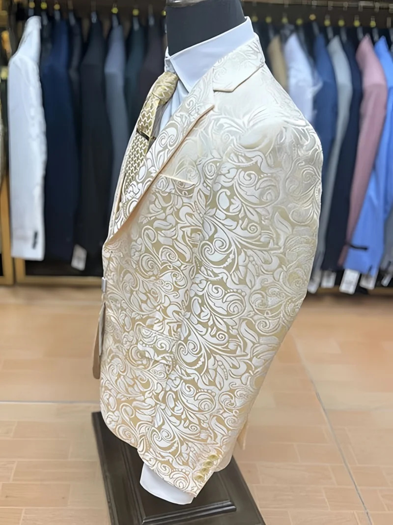 Fashionable Jacquard Elegant Mens 3Piece Set Wedding Groom Evening Dress Jacket Pants Vest Formal Banquet Ball 250326