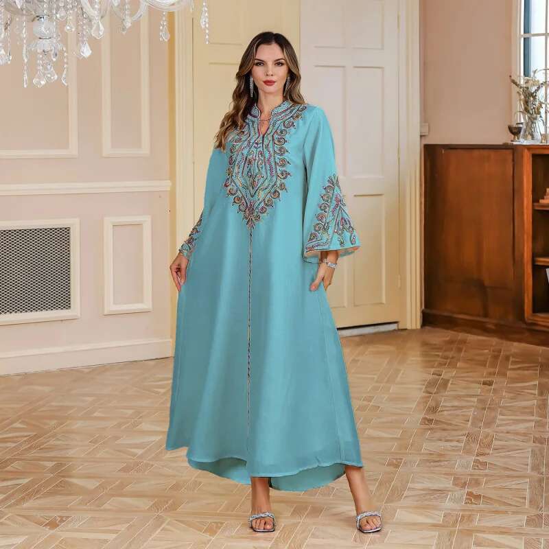 Dongdumaoyi Dubai Djellaba Dameskleding Abaya Arabische Damesjurk Musilin Geborduurde Jurk W