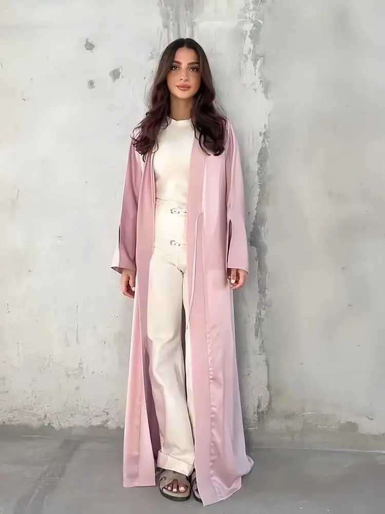 Girl Muslim Palestine Kaftan Dress Open Satin Kimono Abaya Women Dubai Clothing Ka Robe Caftan Marocain Femme Musulmane X2505141