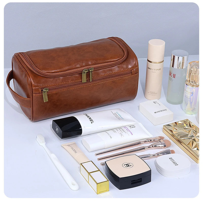 Leather mens business portable toilet bag hanging for womens travel large storage cosmetic waterproof face wash 250326