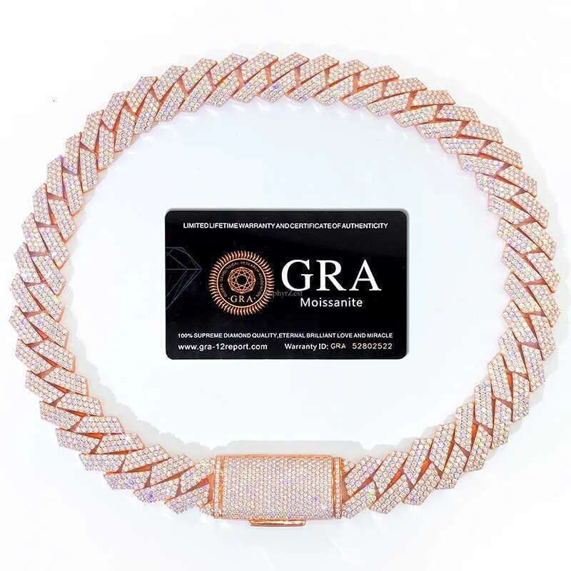 bracelet designer jewelry moissanite chain cuban k High Quality 3 Rows VVS Moissanite Dia Chain White Rose Gold Plated Hip-hop chains for men necklace