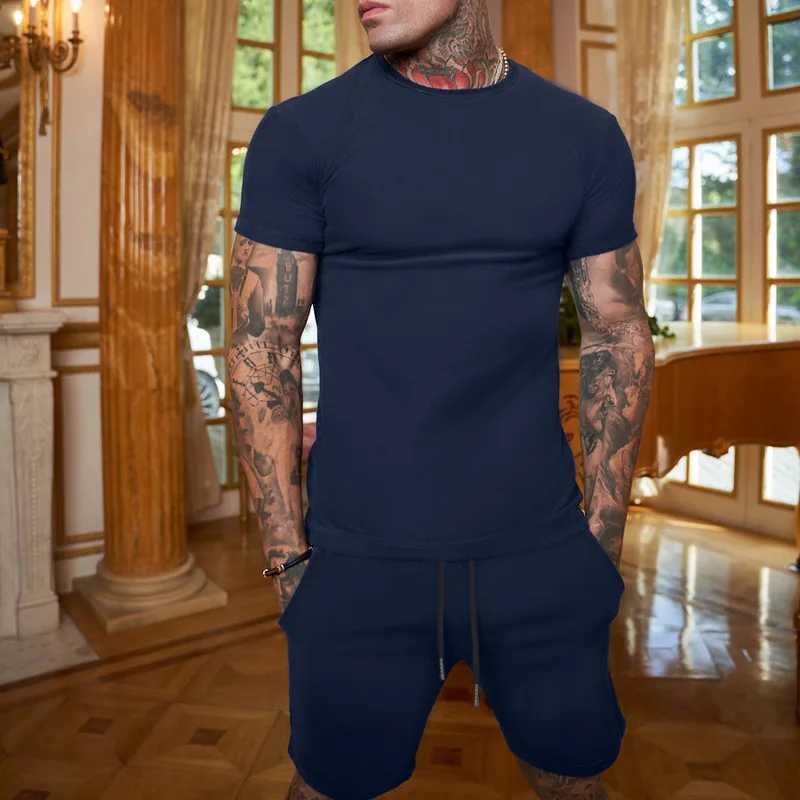 Summer mens two-piece set mens casual sportswear mens printed short sleeved set mens T-shirt+shorts fitness sportswearXJ250326