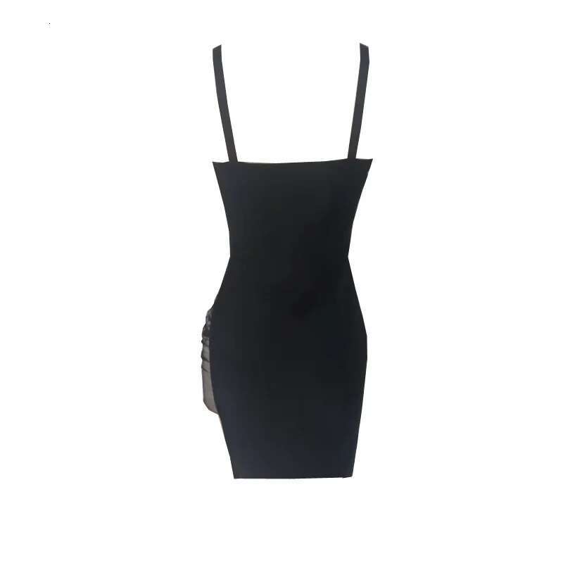 Dongdumaoyi Vrouwen Zomer Zwart Hemdje See Through Mesh Hollow Sexy Mini Bandage Een Stuk Jurk C