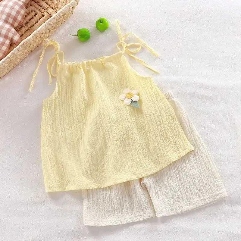 Girls set summer new Korean fashion floral vest shorts daily two-piece set childrens clothing girlT250327