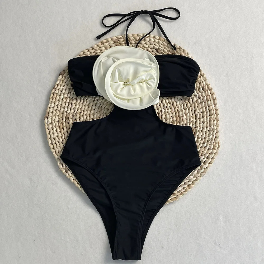 Serenechic 2025 Summer Womens Floral Monokini Swimsuit Sexy Rings Neck Adjustable Tie Beach Wear Vacation 250321