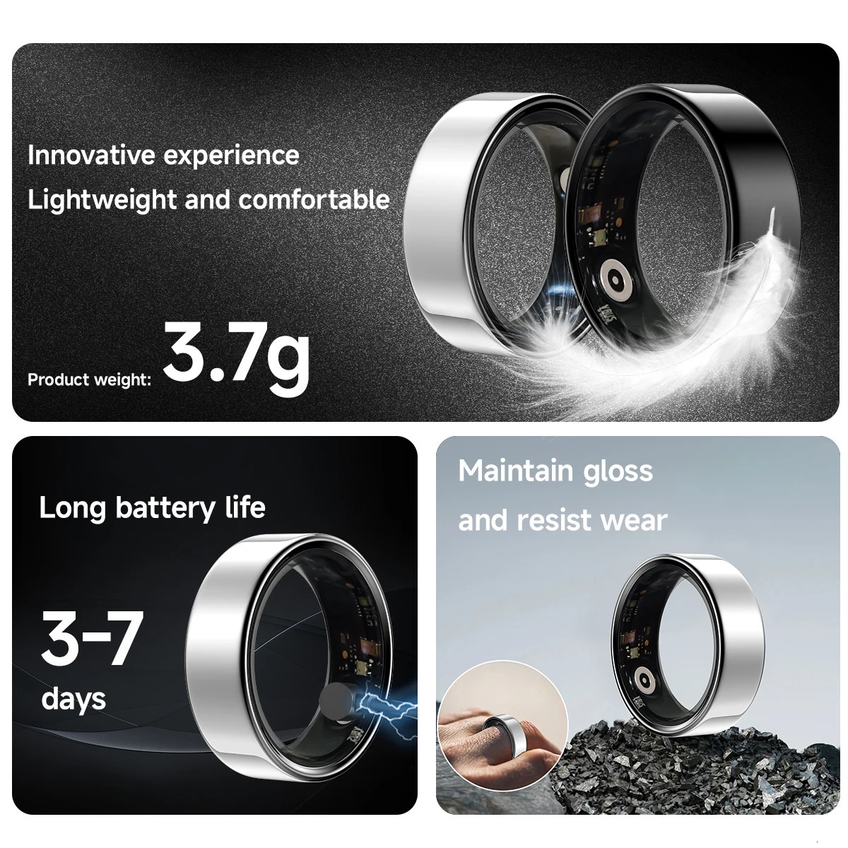 low-power smart ring multifunctional mode blood pressure measurement and monitoring IP68 waterproof Bluetooth 5.0 250322