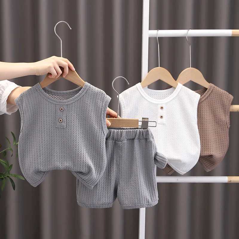 Preschool summer boy and girl set solid T-shirt shorts 2 pieces/set childrens clothing Korean casual breathable clothing setT250327