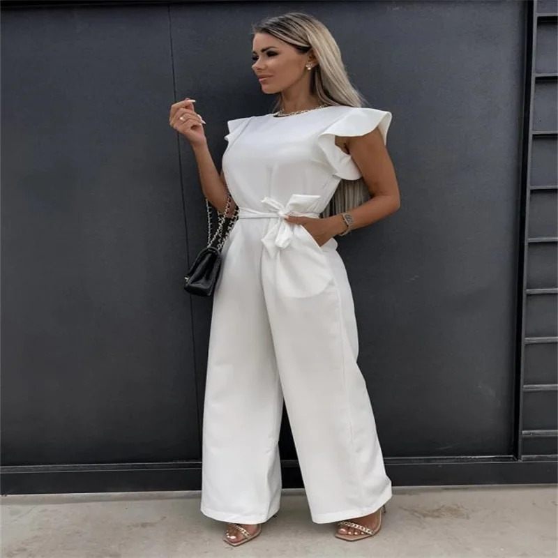 4 Summer European and American jumpsuit womens casual pants with ruffled edges 250326