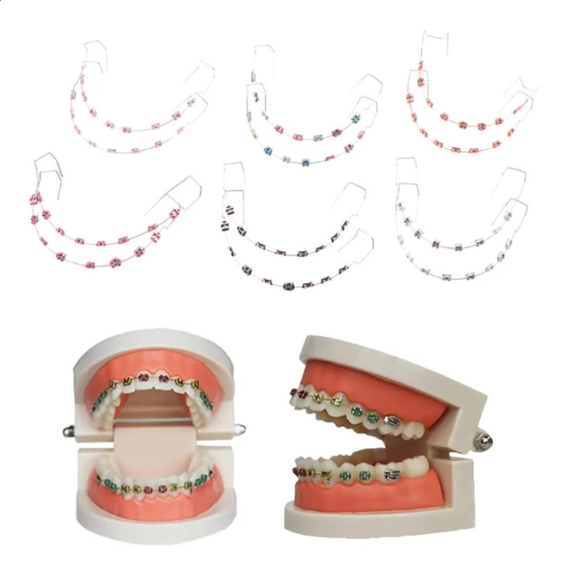 1 Pair Dental Decorations Colorful Temporary Tooth With Metal Wires Metal Bracket And Orthodontic Ligature Ties 250327