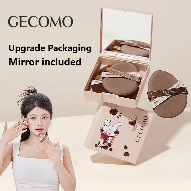 GECOMO Two-pack Powder Puff Set Box with Mirror Wet And Dry Dual Use Super Soft Makeup Sponge And Loose Powder Air Cushion 250317