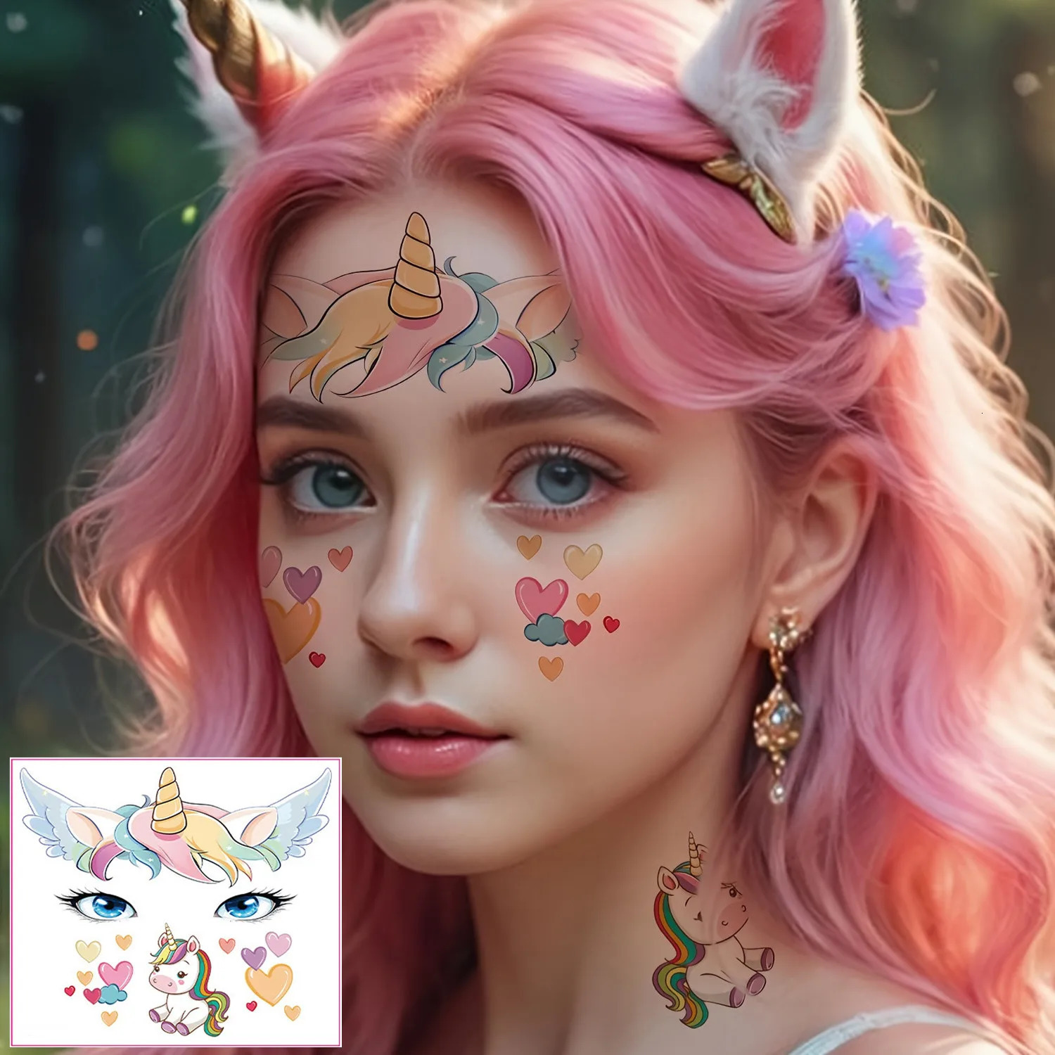 10 pos of tattoos for makeup party stage performances unicorn stickers cute cartoon animal waterproof temporary 250325