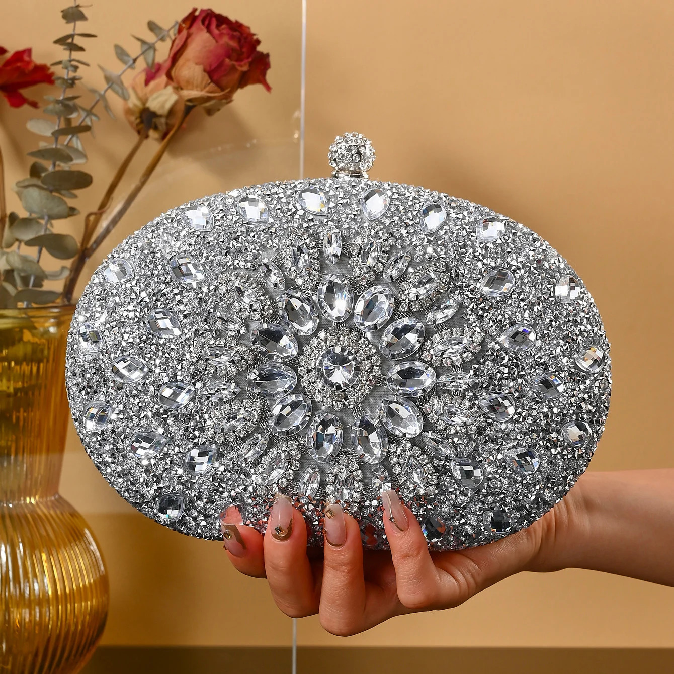 Sunflower Full Diamond Texture Dress Banquet Bag Competition with Metal Chain Shoulder Cross 250326