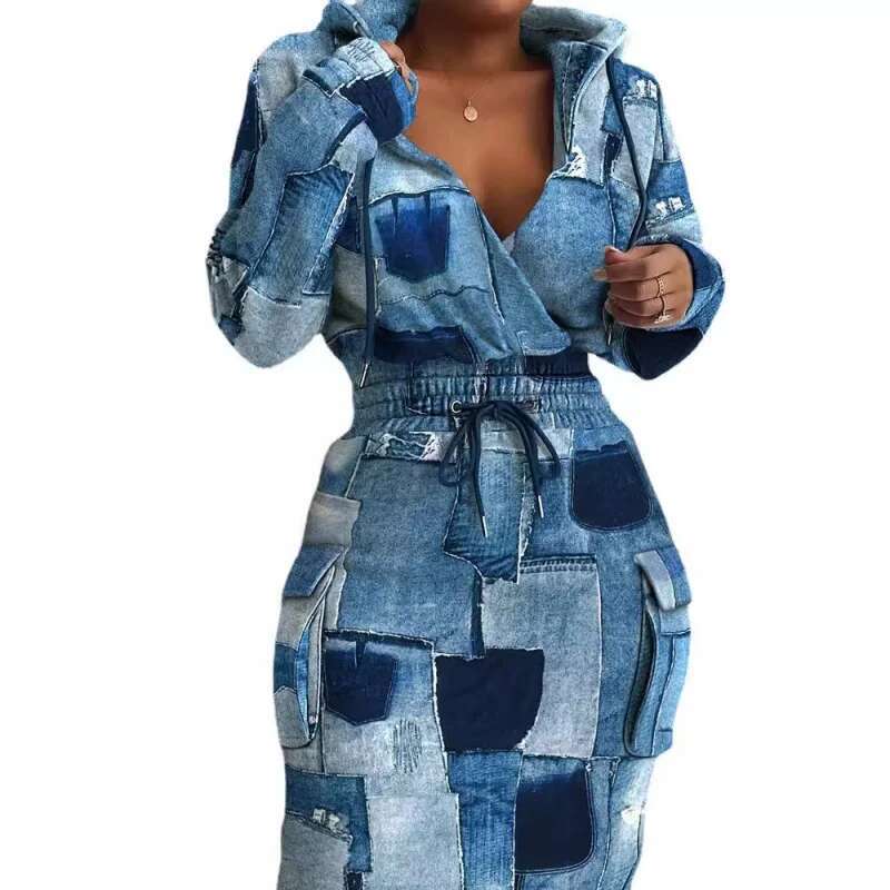 Dongdumaoyi Trendy Damesjurk Met Bedrukte Taille En Zak