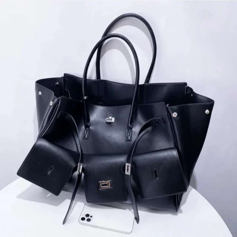 New Sier Buckle Large Capacity Wing Designer Fashion Genuine Leather Tote Brand Women's Commuter Shoulder Bag