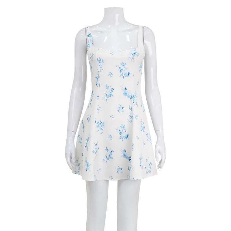 Dongdumaoyi Zomer Damesmode Afdrukken Onderjurk Vierkante Kraag Backless Verse Zoete Bloemenprom Dames Korte Rok A