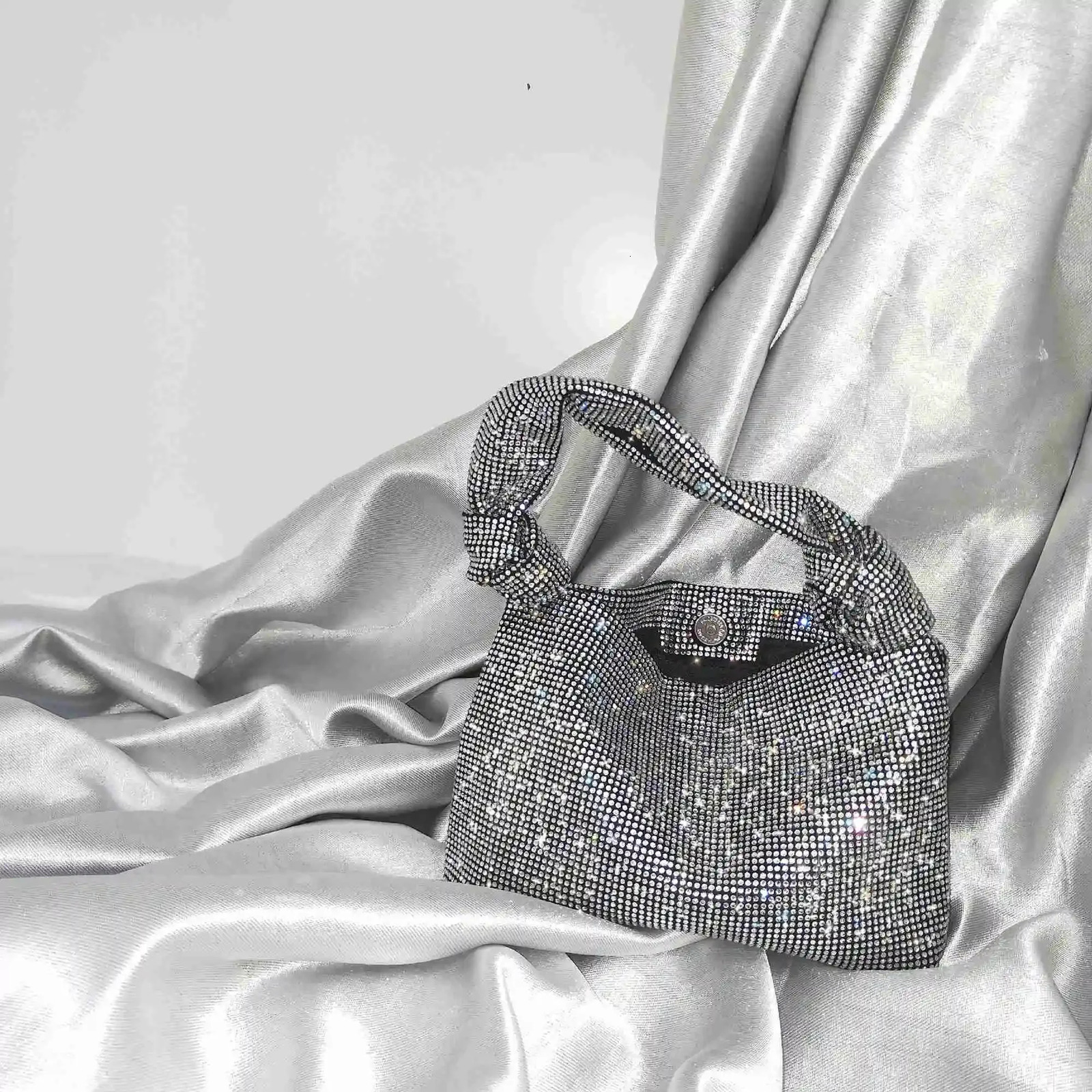 Womens Handbag Silver Black Rhinestone Evening Bag Small Clutch Diamond Fashion Mini Backpack y 250326