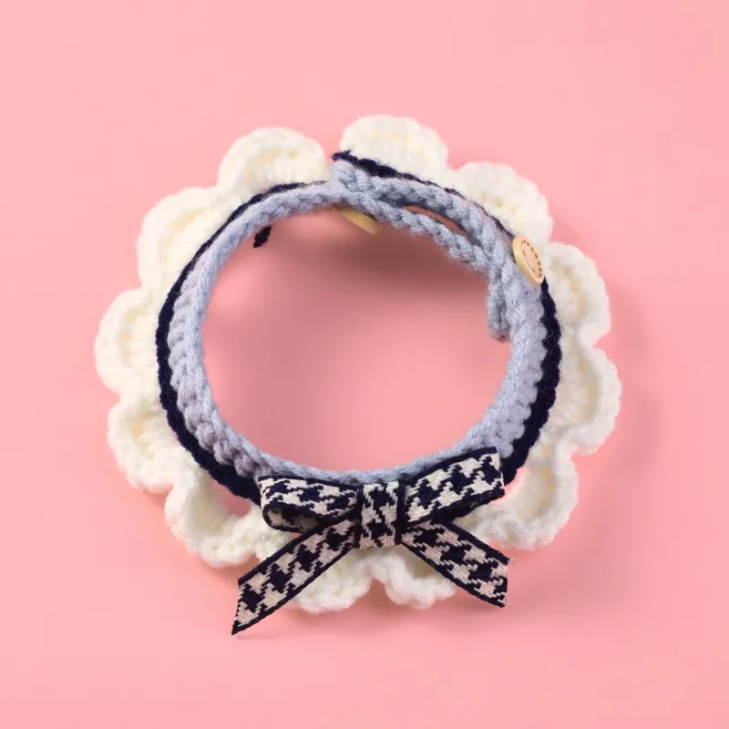 cute bowknot handknitted saliva towel kitten cat puppy adjustable collar pet decorative dog cat collar pet