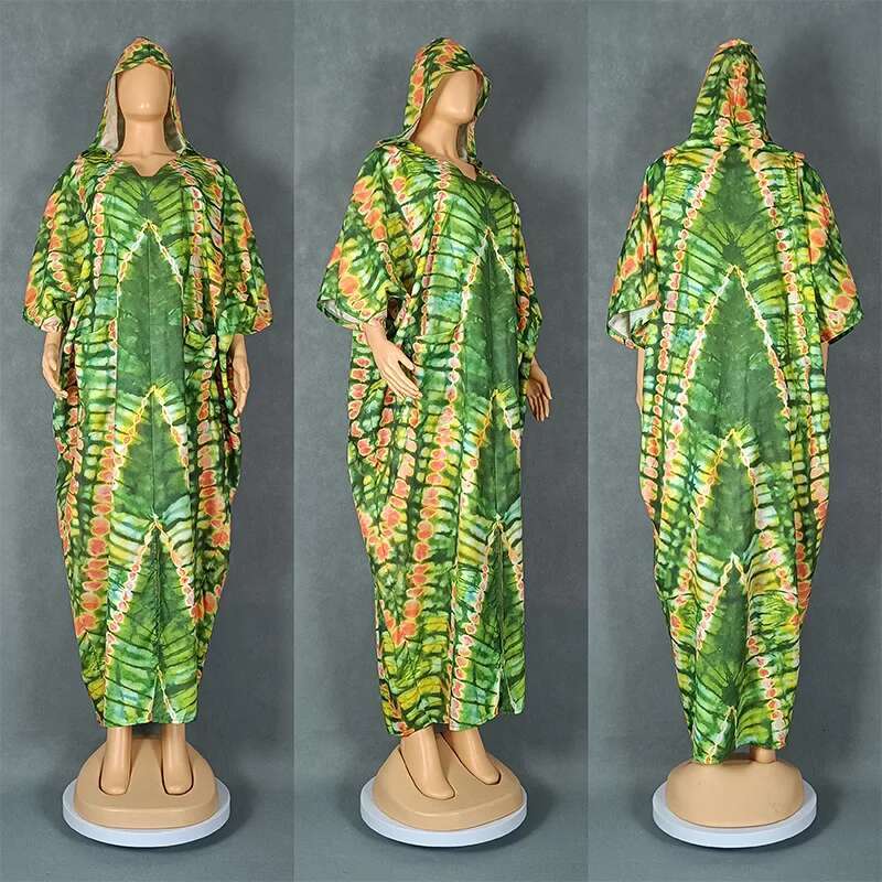 Dongdumaoyi Plus Size Afrikaanse En Midden Oosten Etnische Stijl Retro Kaftan Voor Dames Met Print Uitlopende Jurk Capuchon