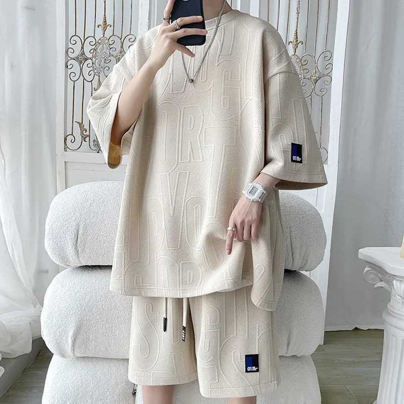 2024 Summer Mens Fashion Short Sleeve Loose Casual Set Thin Style Mens Fashion Set One SetXJ250326