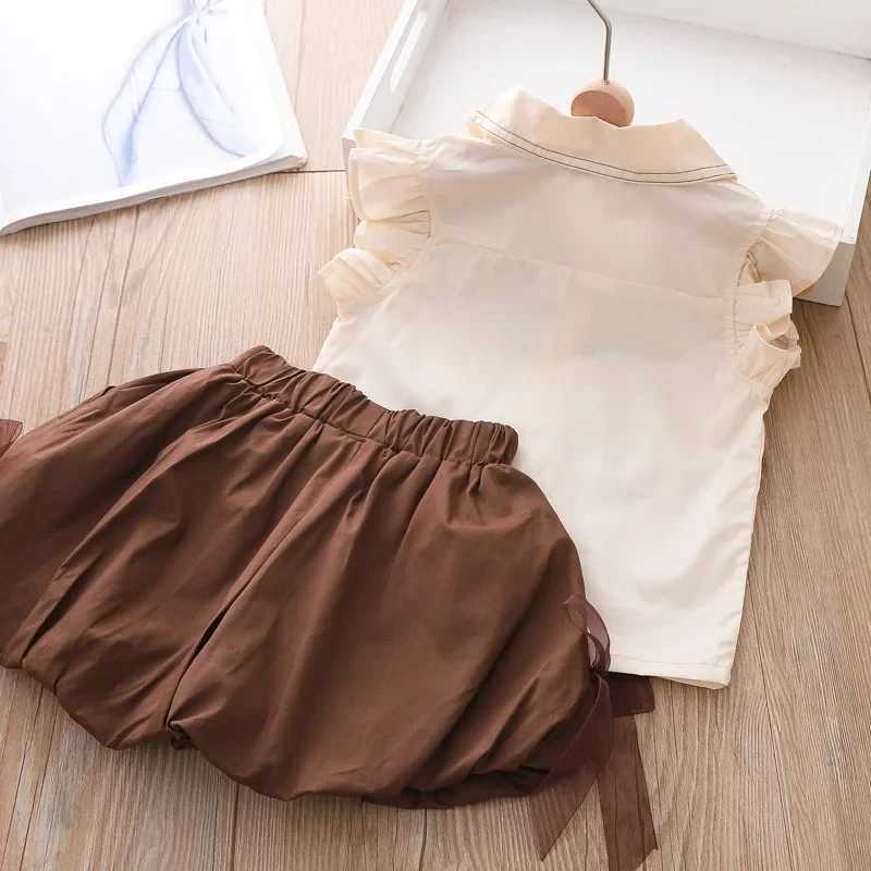 Girls summer casual set summer vacation bow top+shorts 2-piece set childrens clothing for girlsT250327