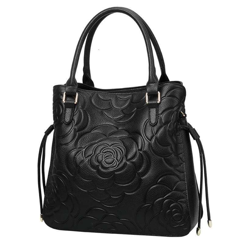 Aidrani Fashion Genuine Leather Large Capacity Women's Handbag Black Emed Cowhide Shoulder Bag