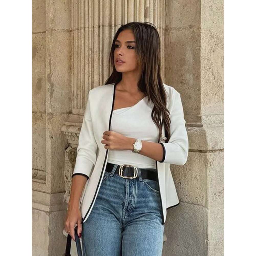 Women's Coat Minimalism One Button Women Jacket Knitted Patchwork Long Sleeve V Neck Outwear Autumn Elegant Elastic Slim Cardigan