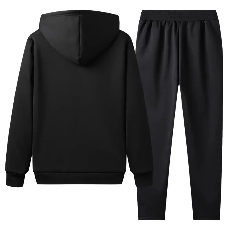 Winter track and field clothing mens wool sports suit running jogging hooded sweatshirt pants thick warm 250326