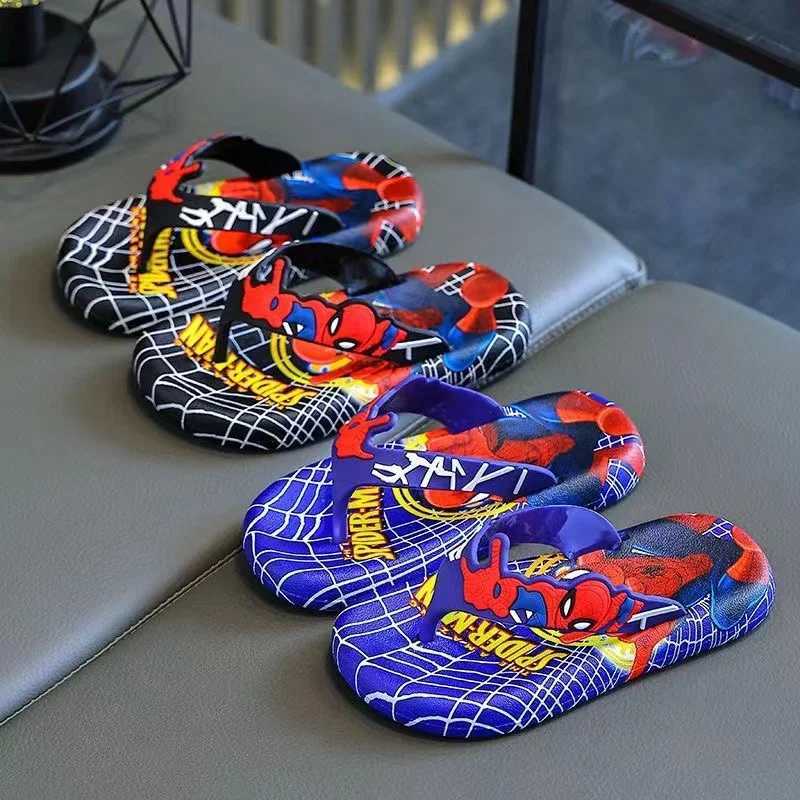 Slipper Summer childrens baby boys and girls slider cartoon Spider Man printing cute soft flip blue red childrens beach clothing shoes 24-35 S25326