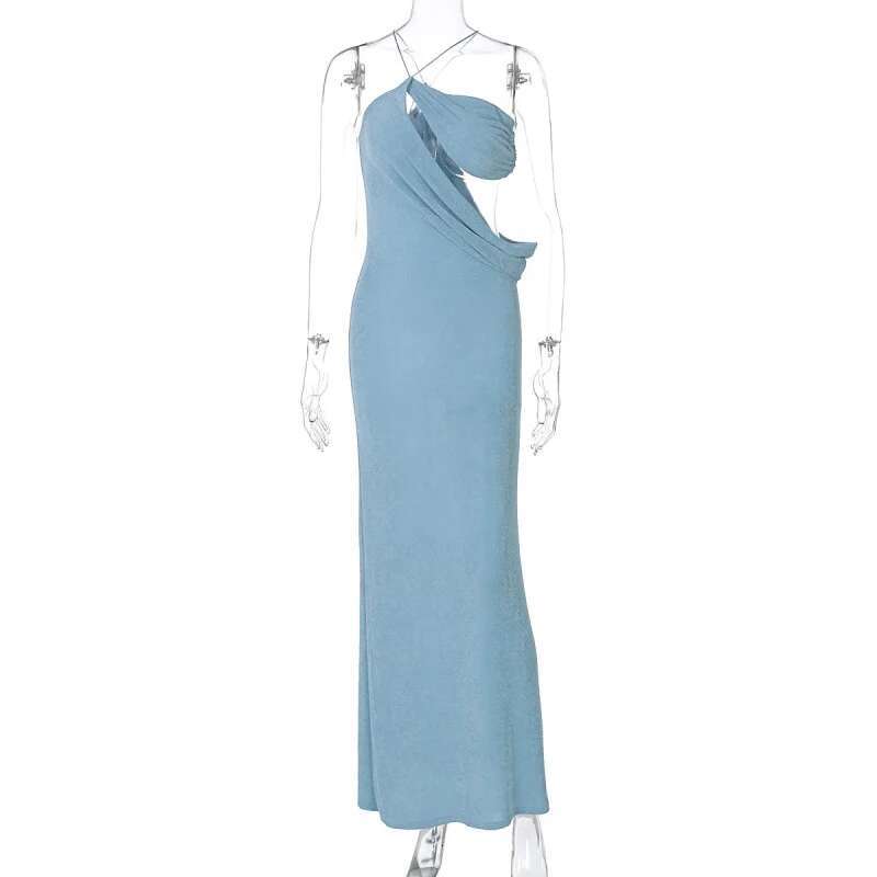 Dongdumaoyi Lente Nieuwe Mode Sexy Hollow Out Asymmetrische Hals Tie Taille Crop Top Lange Jurk Elegante Slim Fit Vrouwen C