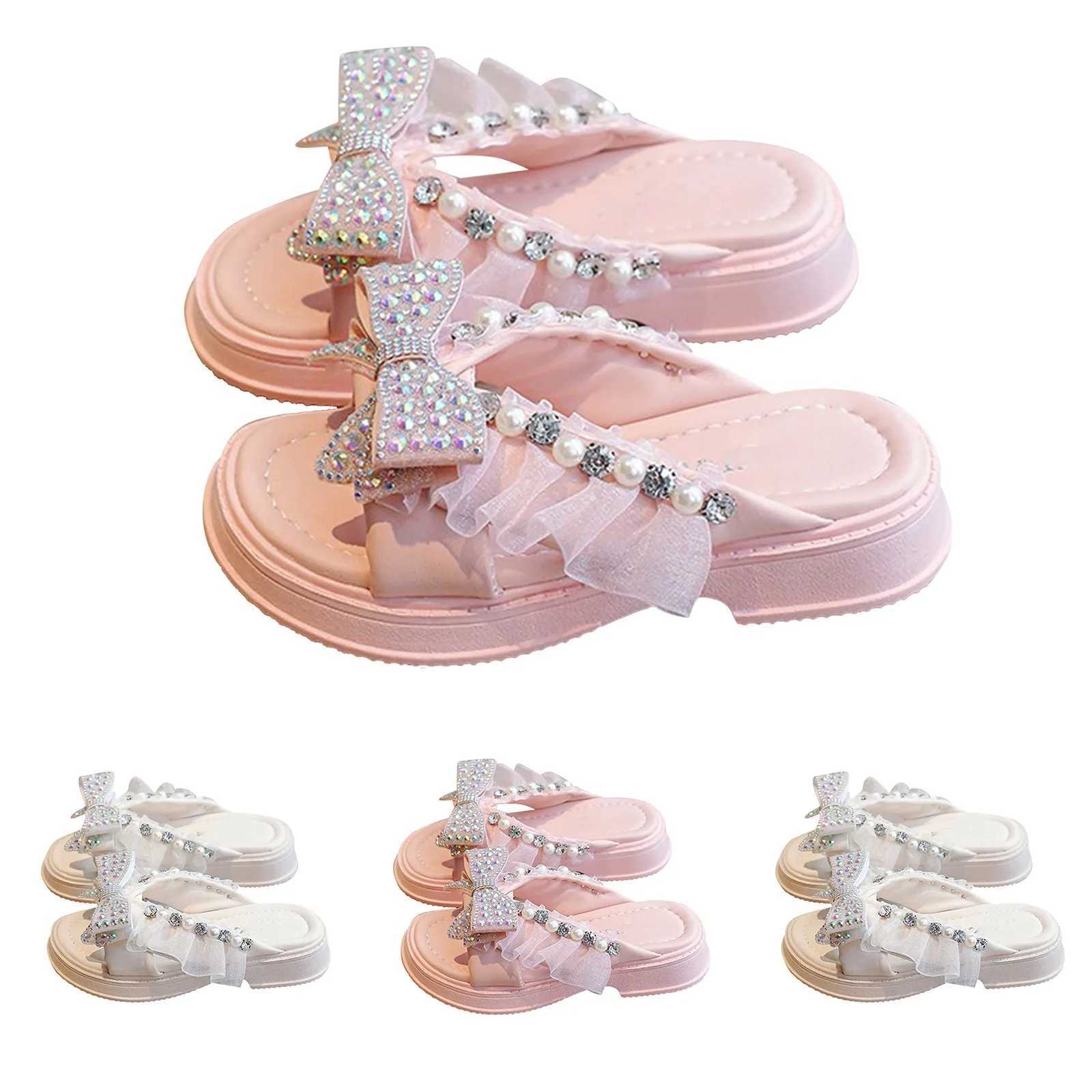 Slipper Fashionable and elegant bow high heels suitable for girls lightweight non slip soft soled dress girls slippers size 2 big girls S25326