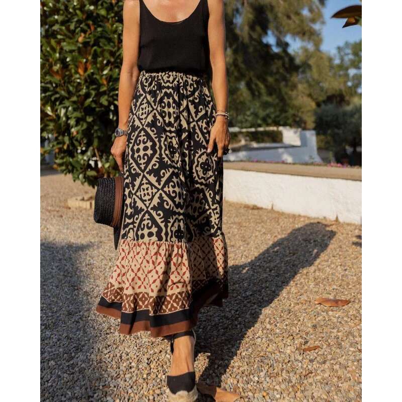 Dongdumaoyi Zomer Nieuwe Print Losse Patchwork Damesmode Uitlopende Rok C