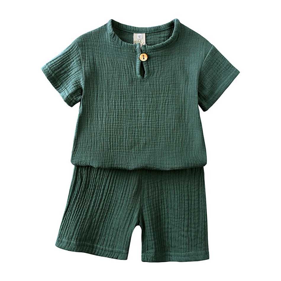 2-8 year childrens casual suit childrens plain T-shirt shorts pajamas boys and girls green and white top summer 2-piece clothing setT250327