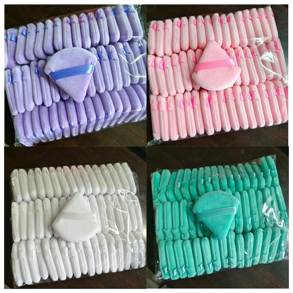 Wholesale 50Pcs Triangle Powder Puff Mini Face Makeup Sponge Cosmetics Soft Cotton Face Powder Puff Washable Velvet Makeup Puff 250317