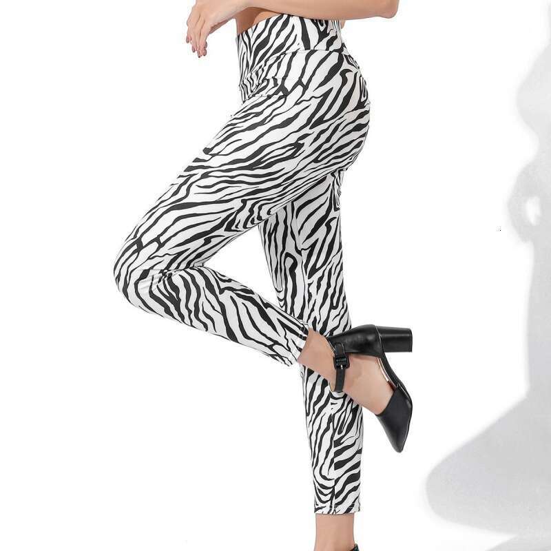 Women Yoga Pants Fashionable White Leopard Print Wrinkled Elastic High Waisted Yoga Pants With Leggings