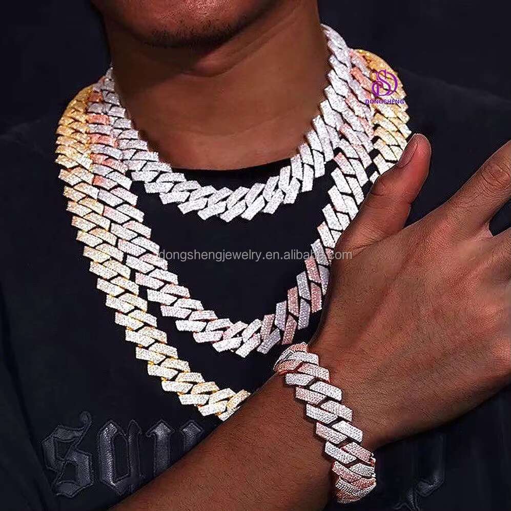 2023 Hot Selling Golden Supplier 925 Silver Moissanite Prong Cuban Link Chain