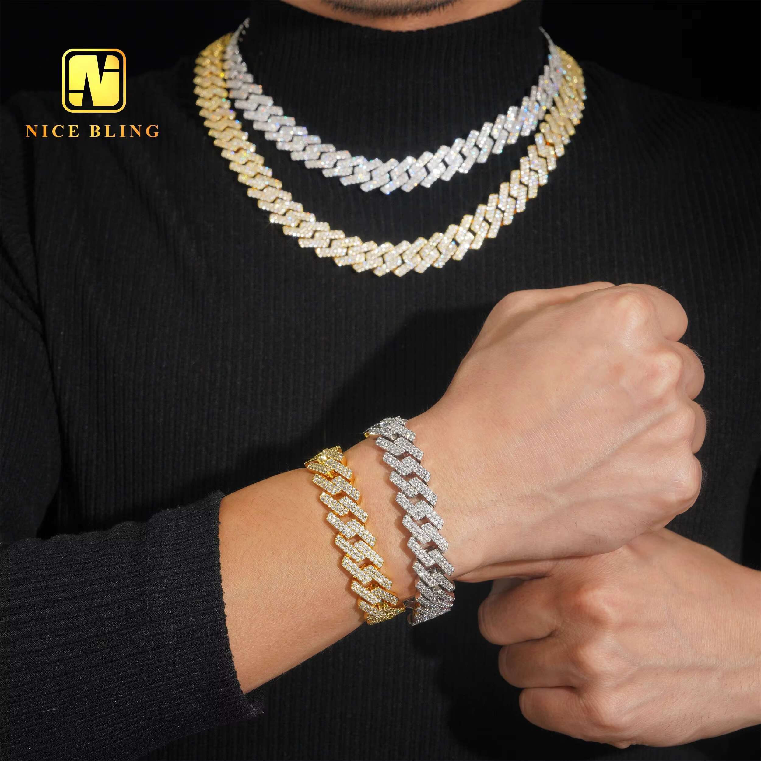 18K Gold Plated Factory Price 15mm Cuban Link Chains Men Fashion Brass Jewelry 5a Cz Diamond Cuban Chain Pendant Necklaces
