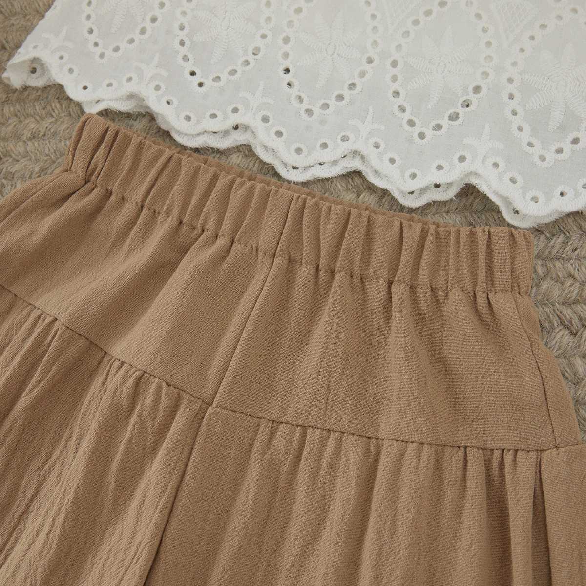 Listenwind 1-5Y Childrens Baby Girl Clothing Set Summer Lace Sleeveless Top Wide Leg Pants Travel Holiday Clothing SetT250327