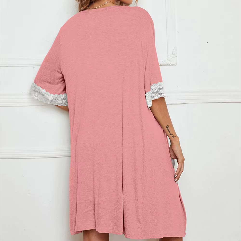 New Fashion Sexy Pamas Sleep Dress Women Bathrobe Lace Solid Color Lace-Up Sleepwear Comfortable Nightgown