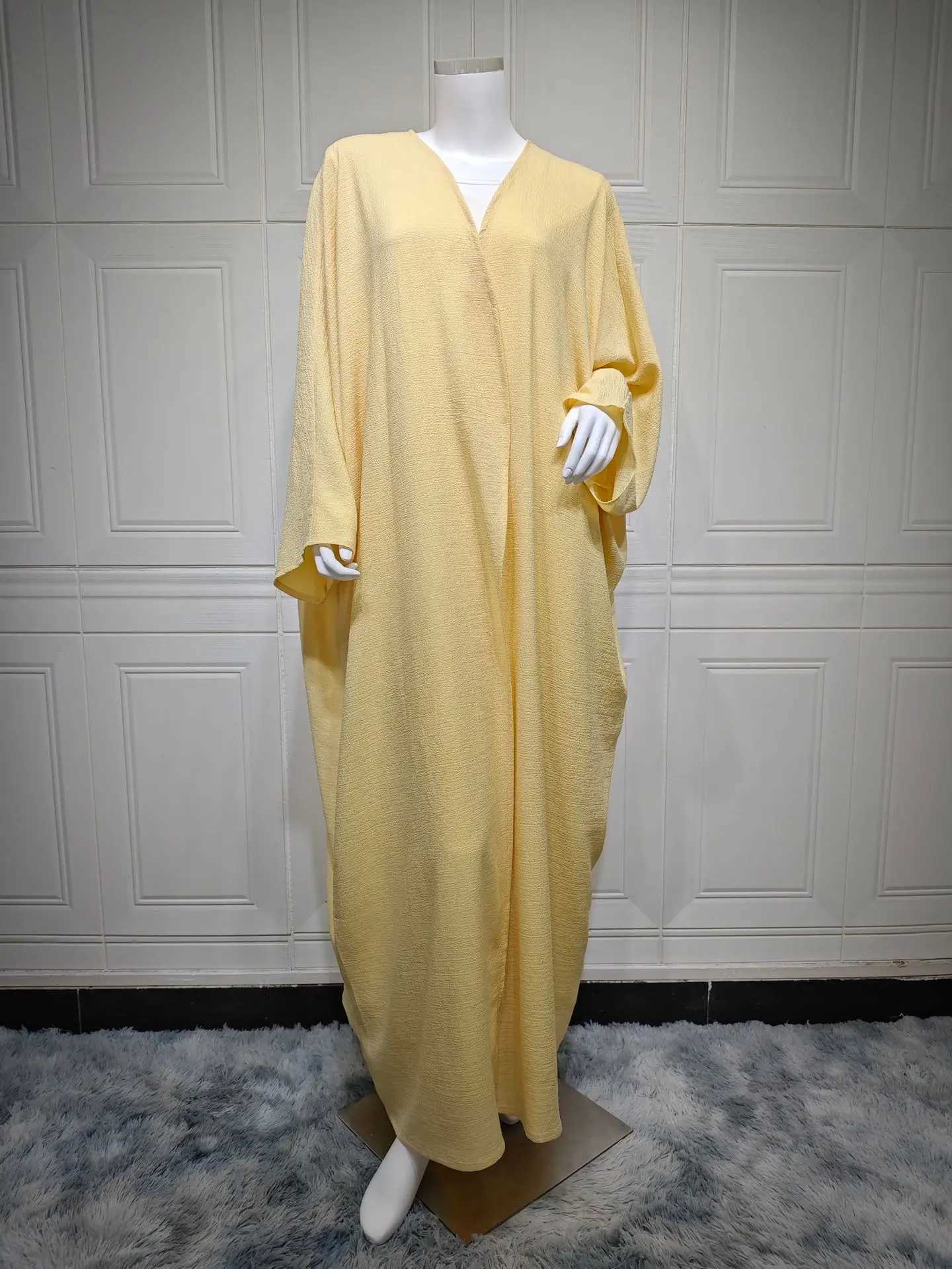 Yellow Abayas for Women 2025 Modest Muslim Dress Kimono Open Abaya Dubai Kaftan Turkey Robe Eid Djellaba Islamic Jalabiya Caftan X250514