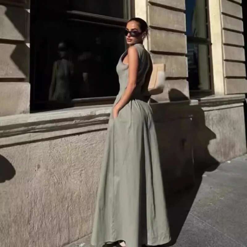 Dongdumaoyi Nieuwe Collectie Damesmode Mouwloze Taille Afgevende Lange Jurk Met Ronde Hals Europese En Amerikaanse Stijl