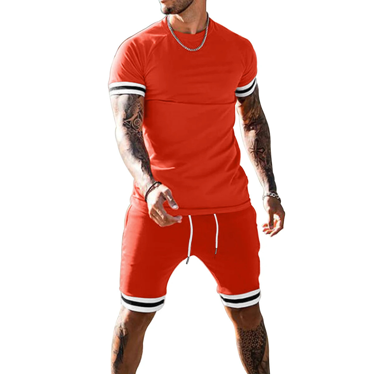 Summer gym workout set mens running quick drying training jogging short sleeved fitness tight fitting sportswear 250327