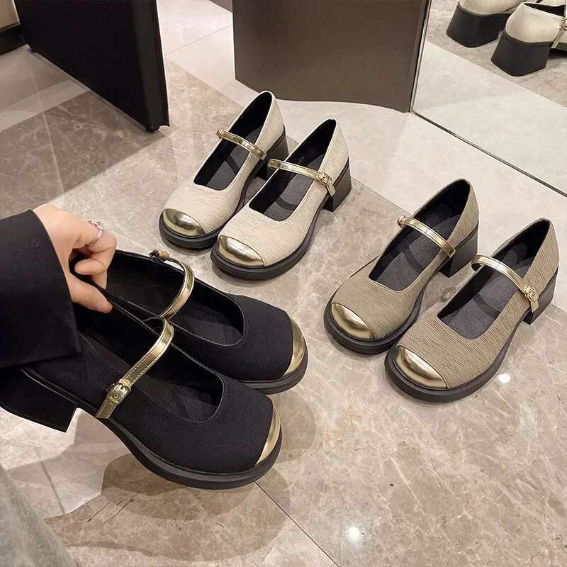 Women Chunky Platform Pumps Mary Jane Spring Fashion Ankle Buckle High Heels Woman Black Thick Bottom Single Shoes