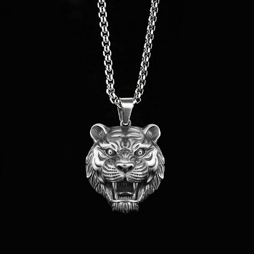 60cm Hip hop style tiger pendant necklace China-Chic Chinese zodiac tiger head design
