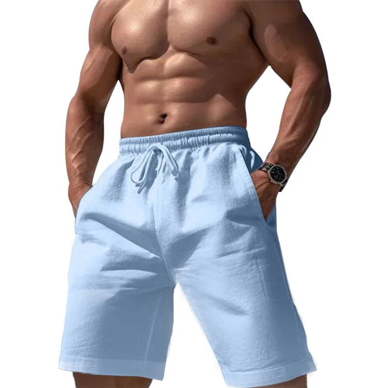 linen solid color jogging pants elastic waist shorts mens large lightweight summer basketball 250326